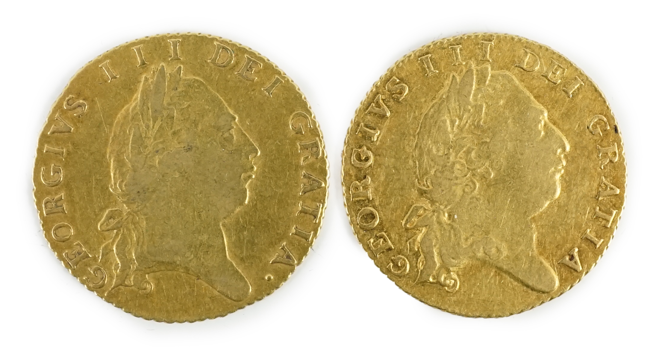 Two George III gold half guineas, 1794 and 1801